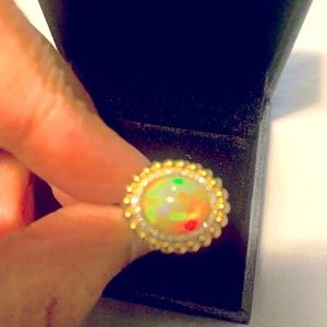 14k solid natural opal ring